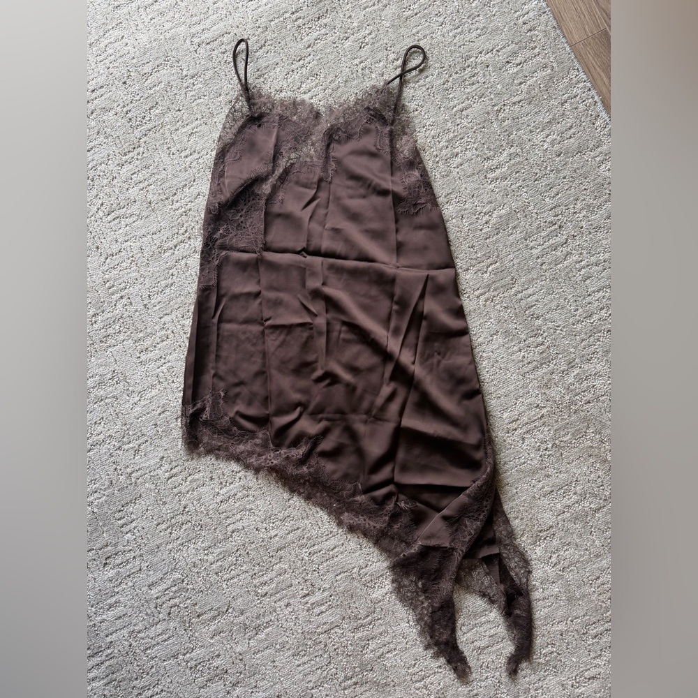 Brown Lace Trim Tank Top